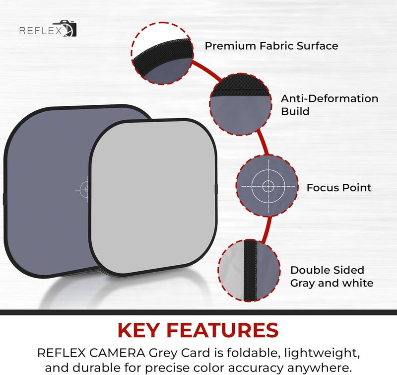 Reflex Camera 24x24 (60x60cm) Foldable Double Sided White Balance 18% Grey Card - Portable Gray Reference Reflector for Photo & Camera Colour Correction - Achieve Accurate White Balance in Every Shot - Image 5